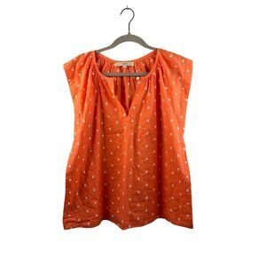 Orange Polka Dot Sleeveless Blouse By Loft M 100% Cotton Embroidery Detail Women
